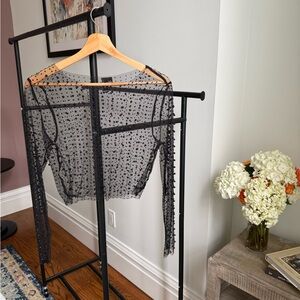 Windsor Black Sheer Polka Dot Mesh Top with Beaded Accents